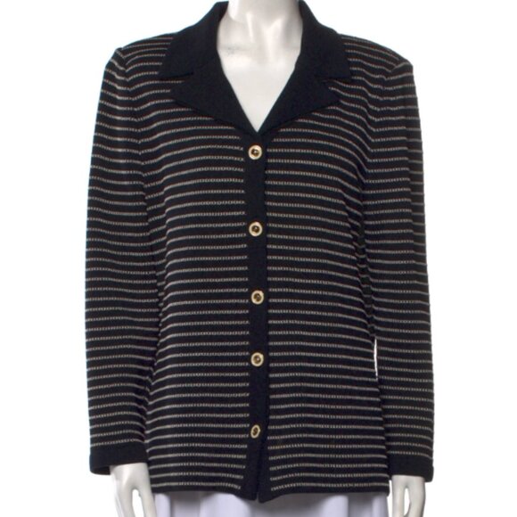 St. John Striped Navy button front cardigan - Picture 1 of 7